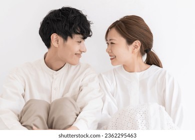 portrait of asian couple , white background
