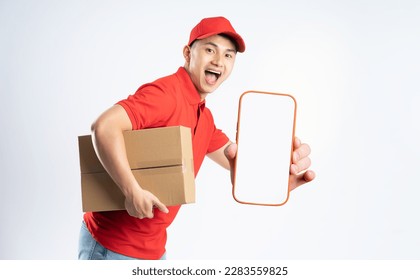 portrait of asian delivery man on white background - Powered by Shutterstock