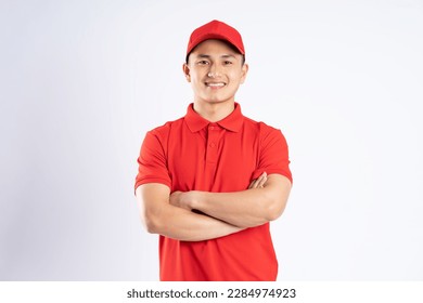 portrait of asian delivery man on white background - Powered by Shutterstock