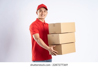 portrait of asian delivery man on white background - Powered by Shutterstock