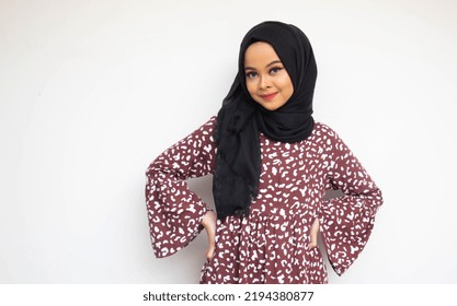 Portrait Of Asian Hijab Young Woman On White Background