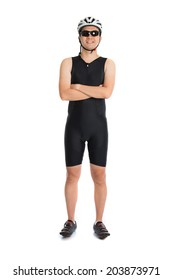 Portrait Of Asian Male Triathlete With Cycling Gears