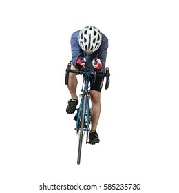 Portrait of an asian man cyclist with helmet and sportswear. Isolated on white background with clipping path - Shutterstock ID 585235730