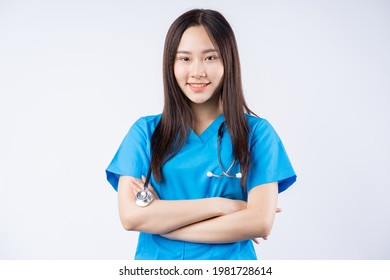 Portrait Of An Asian Nurse On A White Background
