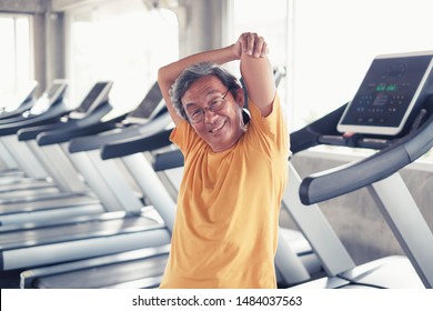 Portrait Asian Old Man Working Out Or Exercise In Fitness Or Gym Center, Strength Sporty And Good Healthy Concept