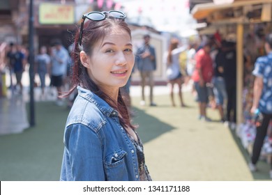Portrait Of Asian Real 40 Years Old Woman In The Park