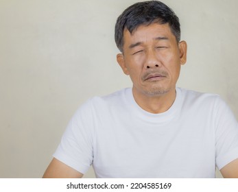 Portrait Asian Senior Man, Face Thinking About Something Isolated On White Background.