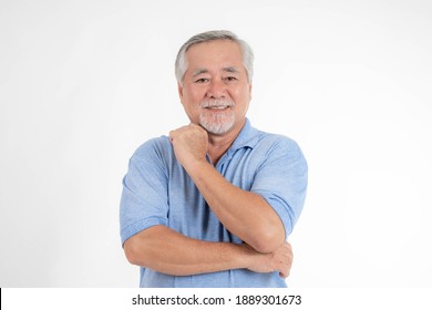 Portrait Asian Senior Man , Old Man , Feel Happy Good Health Isolated On White Background - Lifestyle Senior Male Concept