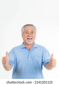 Portrait Asian Senior Man , Old Man , Feel Happy Good Health Isolated On White Background - Lifestyle Senior Male Concept