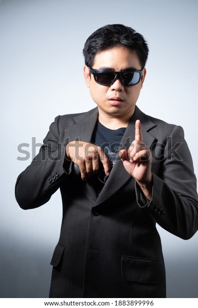 Portrait Asian Short Hair Bodyguard Man Stock Photo 1883899996 ...