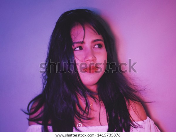 Portrait Asian Woman Colorful Neon Light Stock Photo Edit Now