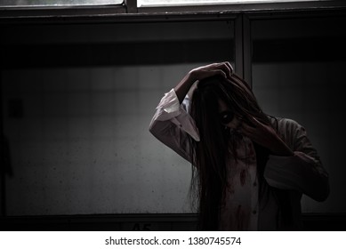 Portrait Asian Woman Make Ghost Facehorror Stock Photo (Edit Now ...