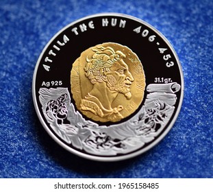 A Portrait Of Attila, King Of The Huns, On A Kazakh Coin
