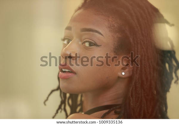 Portrait Attractive African Girl Dreadlocks Looking Stock