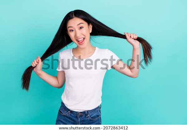 Portrait Attractive Cheerful Longhaired Girl Making Stock Photo ...