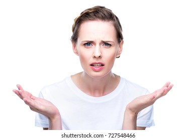 Portrait Attractive Confused Woman Shrug Gesture Stock Photo Shutterstock