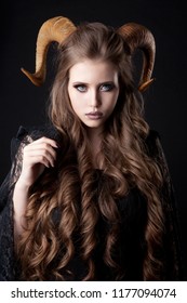 Portrait Of An Attractive Demon Woman With Horns