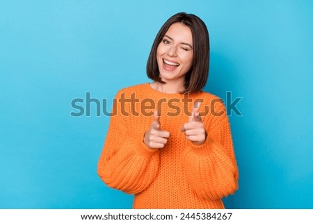 Similar – Image, Stock Photo Young happy woman taking a selfie in front of the mirror