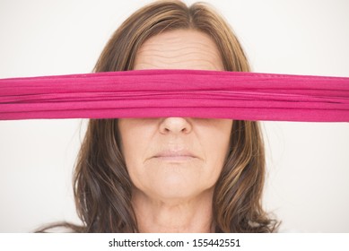 Portrait Attractive Middle Aged Woman Blindfolded Stock Photo Shutterstock