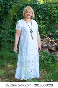 Portrait Of Attractive Plus Size Mature Woman In Casual Style Walk At Good Sunny Day. Life Of Women After 40-50 Years