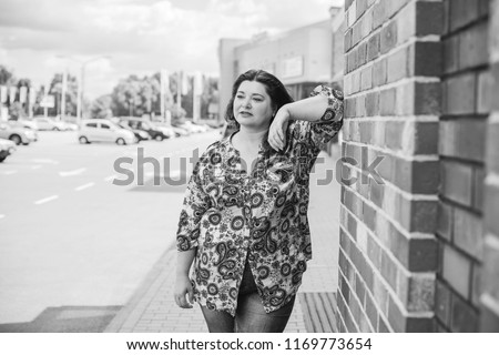 Similar – Happy curvy girl with curly hair