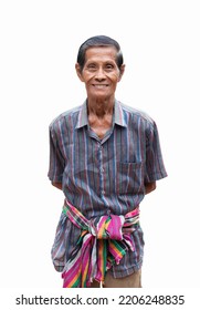 Portrait Of Attractive Senior Asian Man Smiling And Looking At Camera In Studio With White Isolated Background Feeling Positive Grandpa.  Father Concept.