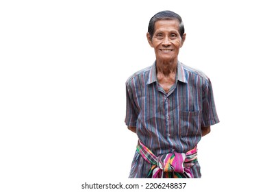 Portrait Of Attractive Senior Asian Man Smiling And Looking At Camera In Studio With White Isolated Background Feeling Positive Grandpa.  Father Concept.