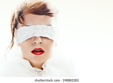 Portrait Attractive Woman Blindfolded White Paper Stock Photo 198883283 ...
