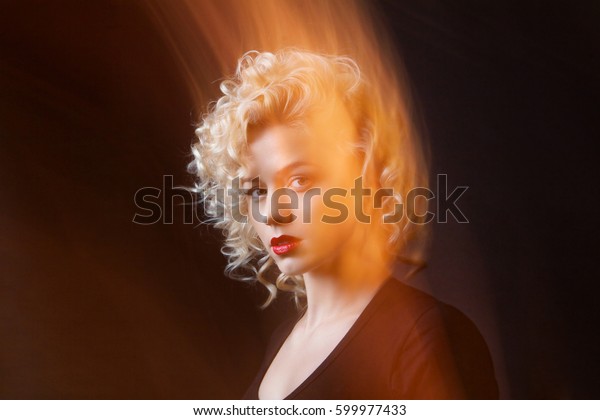 Portrait Attractive Woman Blonde Curly Hair Stock Photo Edit Now