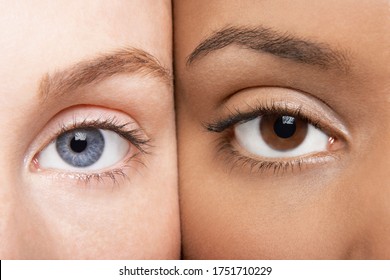 Porträt attraktiver Frauen mit blauen und braunen Augen 
