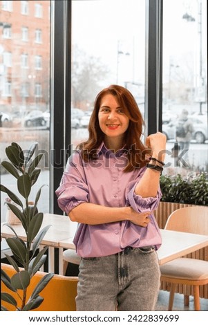 Similar – Image, Stock Photo Smiling businesswoman working at desk with laptop