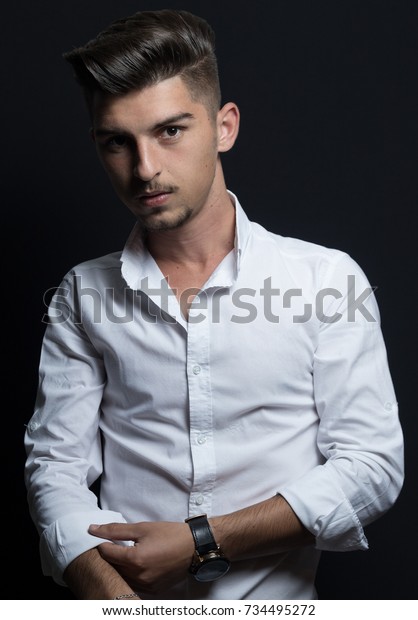 Portrait Attractive Young Man Front Black 库存照片（立即编辑）734495272