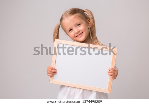 Portrait Baby Girl Holding White Drawing Stock Photo Edit Now