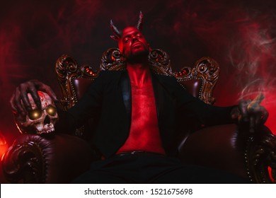 A portrait of a bad demon in his throne. Horror movie, nightmare. Halloween.