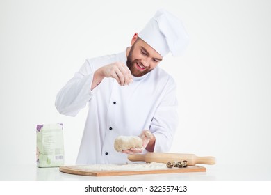 Portrait of a baker preparing dough for pastry isolated on a white background - Powered by Shutterstock