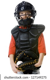 Portrait Of A Baseball Catcher Holding A Catcher's Mitt