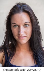 Portrait Of A Beautiful 22 Year Old Girl With Freckles