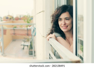Portrait of beautiful 35 years old woman on sunset colors