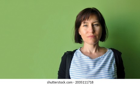 Portrait Of A Beautiful 40 Year Old European Woman. Copy Space