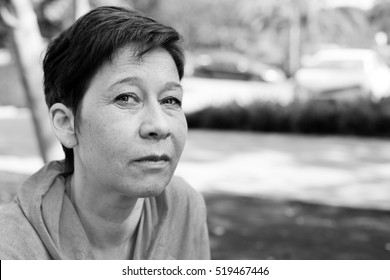 Portrait Of Beautiful 45 Years Old Woman Outdoors