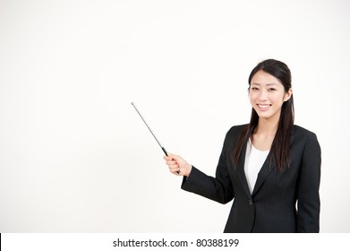portrait of beautiful asian businesswoman pointing