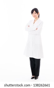 a portrait of beautiful asian doctor on white background