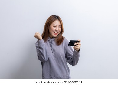 Portrait Beautiful Asian Woman Holding Mobile Stock Photo 2164600121 ...