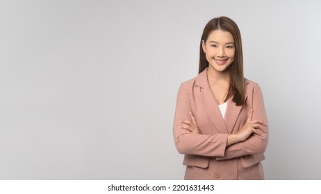 A Portrait Of Beautiful Asian Woman Over White Background Studio.