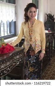 Portrait Of Beautiful Asian Woman Smiling With Traditional Clothing Peranakan Dress