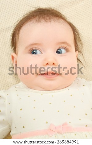 Similar – Little baby girl with funny surprise expression on her face