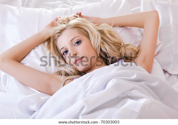 Portrait Beautiful Blond Girl Relaxing Bedroom Stock Photo (Edit Now ...