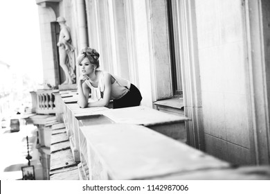 Portrait Of Beautiful Blond Woman With Long Hair And Clean Skin. Brigitte Bardot Look