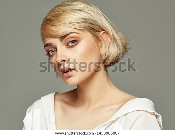 Portrait Beautiful Blonde Woman Short Hair Stock Photo Edit Now