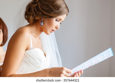 Portrait Of A Beautiful Bride Reads Wedding Ceremony Program